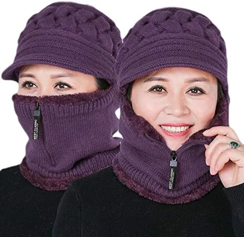 New ๐ฅฐ Fleece Lined ๐ฉ Womens Beanie Hat, Winter Hat Scarf Mask Set,Women's Winter Hat, Middle-Aged And Old Warm Earmuff Hat Dark Purple โ 9 New ๐ฅฐ Fleece Lined ๐ฉ Womens Beanie Hat, Winter Hat Scarf Mask Set,Women's Winter Hat, Middle-Aged And Old Warm Earmuff Hat Dark Purple โ - Image 7