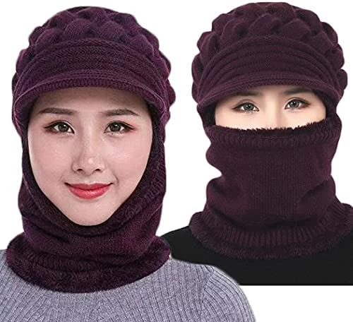 New ๐ฅฐ Fleece Lined ๐ฉ Womens Beanie Hat, Winter Hat Scarf Mask Set,Women's Winter Hat, Middle-Aged And Old Warm Earmuff Hat Dark Purple โ 13 New ๐ฅฐ Fleece Lined ๐ฉ Womens Beanie Hat, Winter Hat Scarf Mask Set,Women's Winter Hat, Middle-Aged And Old Warm Earmuff Hat Dark Purple โ - Image 11