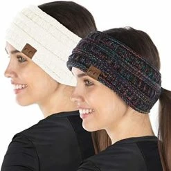 Flash Sale 🛒 Funky Junque Exclusives 👩 Womens Head Wrap Ponytail Headband Lined Knit Messy Bun 2 Pack - Black & Ivory 😉 -Men Skullies & Beanies Sales 51COZEZ8H1L. AC