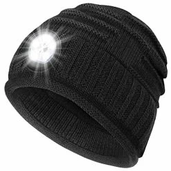 Coupon π Mens Gifts Beanie Hat With Light: Stocking Stuffers π© Women Men Rechargeable Cap LED Flashlight Winter Hats Gift Ideas For Dad Black And White π₯°