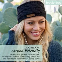 Best deal 😀 Brook + Bay 👩 Womens Winter Ear Warmer Headband - Fleece Lined Cable Knit Ear Band Covers For Cold Weather - Soft & Stretchy Head Wrap Rose 🔔 -Men Skullies & Beanies Sales 51CWsHbkTiL