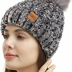 Coupon 💯 REDESS 👩 Women Winter Pompom Beanie Hat Fleece Lined Warm Hats, Thick Slouchy Snow Knit Crossed Cap For Ladies 🥰 -Men Skullies & Beanies Sales 51E6XVuv GL. AC