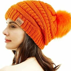 Best Sale 🔔 REDESS 👩 Women Winter Pom Pom Beanie Hat With Warm Fleece Lined 😉 -Men Skullies & Beanies Sales 51FrjFkPZGL. AC