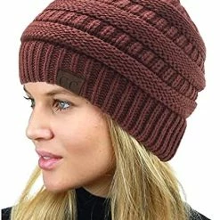 New 🎁 C.C Unisex Chunky Soft Stretch Cable Knit Warm Fuzzy Lined Skully Beanie Violet 😀 -Men Skullies & Beanies Sales 51GcYKILfL. AC