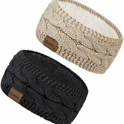 Promo ⭐ Loritta 2 Pack Headbands For 👩 Women Ear Warmers Cable Knit Warm Thick Fuzzy Lined Ear Muffs For Winter Gifts Z Stipple(wine Red+black) 👍 -Men Skullies & Beanies Sales 51H36Lgh0UL. AC