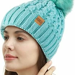 Coupon 💯 REDESS 👩 Women Winter Pompom Beanie Hat Fleece Lined Warm Hats, Thick Slouchy Snow Knit Crossed Cap For Ladies 🥰 -Men Skullies & Beanies Sales 51HardLR2vL. AC
