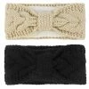 Flash Sale ⭐ Muryobao 👩 Women Winter Warm Ear Warmer Headband Cable Knit Fuzzy Fleece Lined Head Wrap Stretchy Thick Headband 2 Pack Black & Light Gre 🌟