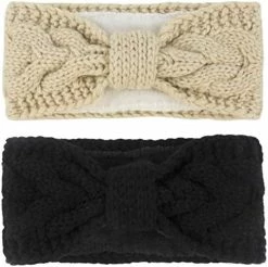 Flash Sale ⭐ Muryobao 👩 Women Winter Warm Ear Warmer Headband Cable Knit Fuzzy Fleece Lined Head Wrap Stretchy Thick Headband 2 Pack Black & Light Gre 🌟 -Men Skullies & Beanies Sales 51Hc5lZO6eL. AC