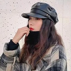 Cheapest 👍 Brcus 👩 Women Yacht Captain Sailor Hat PU Newsboy Cabbie Baker Boy Peaked Beret Cap Black#4 ⭐ -Men Skullies & Beanies Sales 51IoRYzj6ML