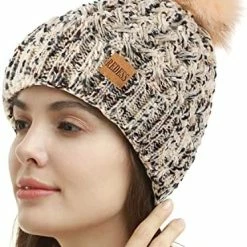 Coupon 💯 REDESS 👩 Women Winter Pompom Beanie Hat Fleece Lined Warm Hats, Thick Slouchy Snow Knit Crossed Cap For Ladies 🥰 -Men Skullies & Beanies Sales 51Iy99caCL. AC