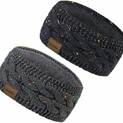 Promo ⭐ Loritta 2 Pack Headbands For 👩 Women Ear Warmers Cable Knit Warm Thick Fuzzy Lined Ear Muffs For Winter Gifts Z Stipple(wine Red+black) 👍 -Men Skullies & Beanies Sales 51J1PfEvxPL. AC