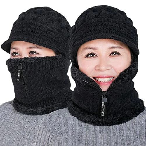 New ๐ฅฐ Fleece Lined ๐ฉ Womens Beanie Hat, Winter Hat Scarf Mask Set,Women's Winter Hat, Middle-Aged And Old Warm Earmuff Hat Dark Purple โ 3 New ๐ฅฐ Fleece Lined ๐ฉ Womens Beanie Hat, Winter Hat Scarf Mask Set,Women's Winter Hat, Middle-Aged And Old Warm Earmuff Hat Dark Purple โ