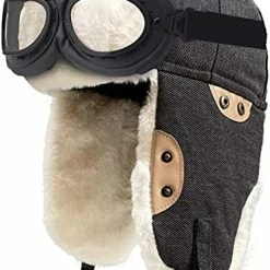 Buy 🎉 Peicees Trapper Aviator Hat And Goggles Costume Accessories Bomber Trooper Ushanka Hat Cap With Fur Ear Flap Z_mask+khaki Hat+cooper Frame/clear Lens ❤️ -Men Skullies & Beanies Sales 51JPGSMhAnL. AC