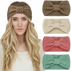 Budget ⌛ DRESHOW Winter Knit Crochet Turban Headband For 👩 Women Warm Bulky Crocheted Headwrap Ear Warmer 4 Pack Cross Crochet B 😉 -Men Skullies & Beanies Sales 51N6uMACmYL. AC