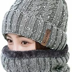 Best reviews of 🌟 LCZTN 👩 Womens Pom Beanie Hat Scarf Set 👧 Girls Cute Winter Ski Hat Slouchy Knit Skull Cap With Fleece Lined White Beanie&scarf 😍 -Men Skullies & Beanies Sales 51NYthu28cL. AC