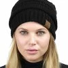 New 🎁 C.C Unisex Chunky Soft Stretch Cable Knit Warm Fuzzy Lined Skully Beanie Violet 😀 -Men Skullies & Beanies Sales 51P0PohoOoL