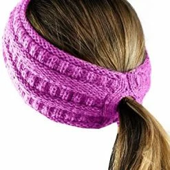 Flash Sale 😍 C.C Cable Knit Fuzzy Lined Ear Warmer Ponytail Pony Headband 🍬 Candy Pink ❤️ -Men Skullies & Beanies Sales 51Q5zDbWo4L. AC