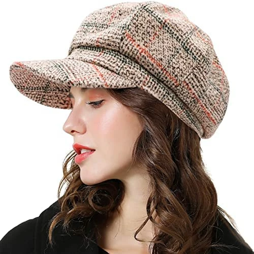 Budget ๐ Womens Newsboy Cap Wool Visor Cabbie Fiddler Winter Spring Octagonal Paperboy Hat ๐ง Girls Gift Coffee Plaid ๐ 3 Budget ๐ Womens Newsboy Cap Wool Visor Cabbie Fiddler Winter Spring Octagonal Paperboy Hat ๐ง Girls Gift Coffee Plaid ๐