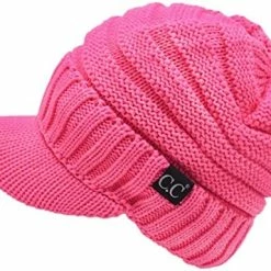 Promo 🔔 C.C Trendy Warm Oversized Chunky Soft Oversized Ribbed Slouchy Knit Hat With Visor Brim 🍬 Candy Pink ❤️ -Men Skullies & Beanies Sales 51Rp7bJRPfL. AC