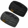 Outlet 🤩 2 Pack Ear Warmer Headband 👩 Women Winter Cable Knit Headband Twist Fuzzy Fleece Lined Gifts Stocking Stuffers For Mom Deep Black, Beige ❤️