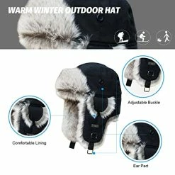 Best Pirce ✨ Kurhatic Winter Trapper Hat,Warm Faux Fur Aviator Hat,Russian Trooper Hunting Ski Hat With Ear Flaps for Men & 👩 Women Charcoal Gray 🌟