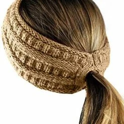 Flash Sale 😍 C.C Cable Knit Fuzzy Lined Ear Warmer Ponytail Pony Headband 🍬 Candy Pink ❤️ -Men Skullies & Beanies Sales 51Tnh2nlsVL. AC