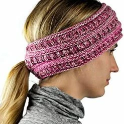 Flash Sale 😍 C.C Cable Knit Fuzzy Lined Ear Warmer Ponytail Pony Headband 🍬 Candy Pink ❤️ -Men Skullies & Beanies Sales 51UU74Rw2FL. AC