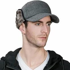 Deals 🛒 Comhats Wool ⚾ Baseball Cap Men Fur Hunting Trapper Dad Hats Sports Earflap Unisex M L XL 67134#gray ⌛ -Men Skullies & Beanies Sales 51WypwCAjdL. AC