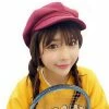Deals ❤️ Women Vintage Newsboy Cabbie Peaked Beret Cap Warm Baker Boy Visor Hat Flat Cap Red 🤩