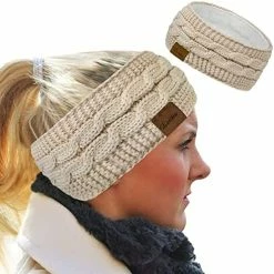 Best Pirce 🎁 Loritta 👩 Womens Ear Warmers Headbands Winter Warm Fuzzy Cable Knit Head Wrap Fleece Lined Gifts Pure Color- Beige(1 Pack) 🌟 -Men Skullies & Beanies Sales 51Y0Sg7giJL. AC