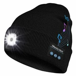 Discount ✔️ Bosttor Bluetooth Beanie Hat With Light, Headlamp Cap With Headphones And Built-in Speaker Mic, Gifts For Men 👩 Women Teen Black ❤️