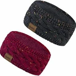 Promo ⭐ Loritta 2 Pack Headbands For 👩 Women Ear Warmers Cable Knit Warm Thick Fuzzy Lined Ear Muffs For Winter Gifts Z Stipple(wine Red+black) 👍 -Men Skullies & Beanies Sales 51ZpSH4n1oL. AC