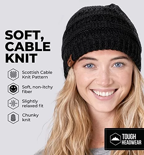 Cheapest 😍 Tough Headwear 👩 Womens Beanie Winter Hat - Warm Chunky Cable Knit Hats - Soft Stretch Thick Cute Knitted Cap For Cold Weather Beige 😀 4 Cheapest 😍 Tough Headwear 👩 Womens Beanie Winter Hat - Warm Chunky Cable Knit Hats - Soft Stretch Thick Cute Knitted Cap For Cold Weather Beige 😀 - Image 2