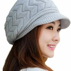 Flash Sale 😍 HINDAWI 👩 Women Winter Warm Knit Hat Wool Snow Ski Caps With Visor Purple 😉 -Men Skullies & Beanies Sales 51bTG9UDAHL. AC