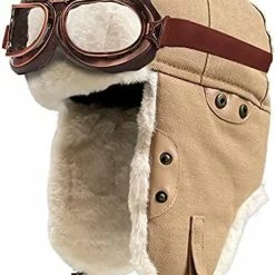 Buy 🎉 Peicees Trapper Aviator Hat And Goggles Costume Accessories Bomber Trooper Ushanka Hat Cap With Fur Ear Flap Z_mask+khaki Hat+cooper Frame/clear Lens ❤️ -Men Skullies & Beanies Sales 51db5LAi L. AC