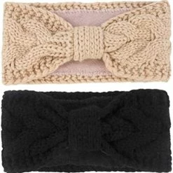 Flash Sale ⭐ Muryobao 👩 Women Winter Warm Ear Warmer Headband Cable Knit Fuzzy Fleece Lined Head Wrap Stretchy Thick Headband 2 Pack Black & Light Gre 🌟 -Men Skullies & Beanies Sales 51fu4ntrfL. AC