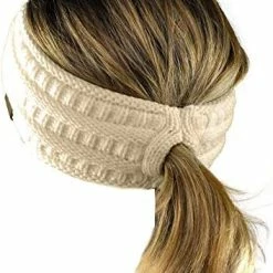 Flash Sale 😍 C.C Cable Knit Fuzzy Lined Ear Warmer Ponytail Pony Headband 🍬 Candy Pink ❤️ -Men Skullies & Beanies Sales 51i6UK33PkL. AC