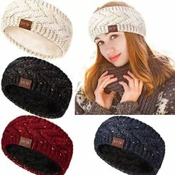 Discount 🧨 4 Pieces 👩 Women Winter Ear Warmer Headband Fleece Cable Knitted Headbands Soft Head Wrap For Cold Weather Multicolored ⌛