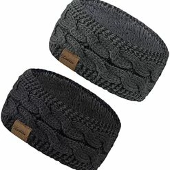 Promo ⭐ Loritta 2 Pack Headbands For 👩 Women Ear Warmers Cable Knit Warm Thick Fuzzy Lined Ear Muffs For Winter Gifts Z Stipple(wine Red+black) 👍 -Men Skullies & Beanies Sales 51ic XLRJRL. AC