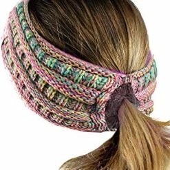 Flash Sale 😍 C.C Cable Knit Fuzzy Lined Ear Warmer Ponytail Pony Headband 🍬 Candy Pink ❤️ -Men Skullies & Beanies Sales 51j6Uzax29L. AC