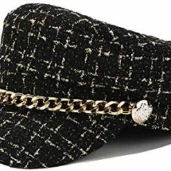 Coupon 🎁 Women Plaid-Tweed Newsboy-Baker-Boy Hat Captain-Sailor Fisherman Hat Peaked-Beret with Chain Black 🎁 -Men Skullies & Beanies Sales 51jiZEtyONL. AC