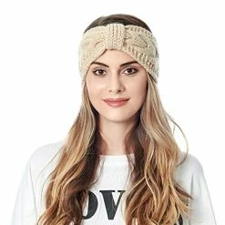 Flash Sale ⭐ Muryobao 👩 Women Winter Warm Ear Warmer Headband Cable Knit Fuzzy Fleece Lined Head Wrap Stretchy Thick Headband 2 Pack Black & Light Gre 🌟 -Men Skullies & Beanies Sales 51ksRbOpjbL