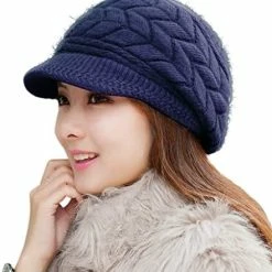 Flash Sale 😍 HINDAWI 👩 Women Winter Warm Knit Hat Wool Snow Ski Caps With Visor Purple 😉 -Men Skullies & Beanies Sales 51lRDSphL. AC