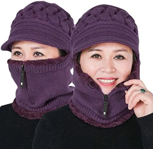 New ๐ฅฐ Fleece Lined ๐ฉ Womens Beanie Hat, Winter Hat Scarf Mask Set,Women's Winter Hat, Middle-Aged And Old Warm Earmuff Hat Dark Purple โ 11 New ๐ฅฐ Fleece Lined ๐ฉ Womens Beanie Hat, Winter Hat Scarf Mask Set,Women's Winter Hat, Middle-Aged And Old Warm Earmuff Hat Dark Purple โ - Image 9