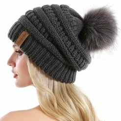 Best Sale 𧨠QUEENFUR π© Women Knit Slouchy Beanie Chunky Baggy Hat With Faux Fur Pompom Winter Soft Warm Ski Cap D2-black/dark Teal 2pack π€©