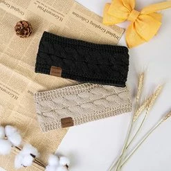 Promo ⭐ Loritta 2 Pack Headbands For 👩 Women Ear Warmers Cable Knit Warm Thick Fuzzy Lined Ear Muffs For Winter Gifts Z Stipple(wine Red+black) 👍 -Men Skullies & Beanies Sales 51nOuNv878L