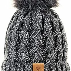 Best Pirce 🌟 PAGE ONE 👩 Womens Winter Ribbed Beanie Crossed Cap Chunky Cable Knit Pompom Soft Warm Hat Mixed Light Grey 💯 -Men Skullies & Beanies Sales 51nbvzcJtTL. AC