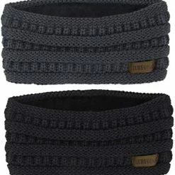 Flash Sale ⭐ Muryobao 👩 Women Winter Warm Ear Warmer Headband Cable Knit Fuzzy Fleece Lined Head Wrap Stretchy Thick Headband 2 Pack Black & Light Gre 🌟 -Men Skullies & Beanies Sales 51oq9tYDICL. AC