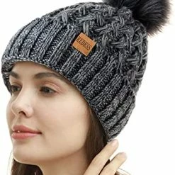 Coupon 💯 REDESS 👩 Women Winter Pompom Beanie Hat Fleece Lined Warm Hats, Thick Slouchy Snow Knit Crossed Cap For Ladies 🥰 -Men Skullies & Beanies Sales 51pcxos4OfL. AC