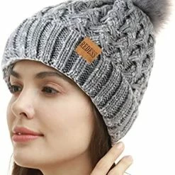 Coupon 💯 REDESS 👩 Women Winter Pompom Beanie Hat Fleece Lined Warm Hats, Thick Slouchy Snow Knit Crossed Cap For Ladies 🥰 -Men Skullies & Beanies Sales 51rEe8lPBUL. AC